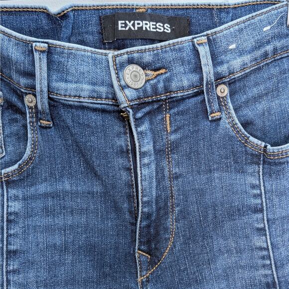 Express Skinny Ankle Jeans with Mid Rise Center Seam Slit Hem Medium Wash Size 6 - Picture 5 of 16